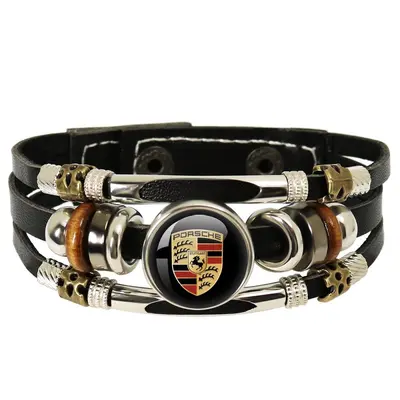 Car Logo Leather Rope Bracelet, Retro Jewelry