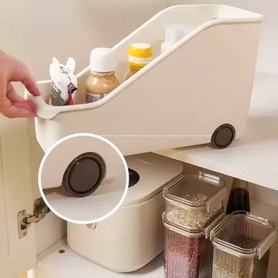 Kitchen storage box with casters, cookware and spice organizer - 2