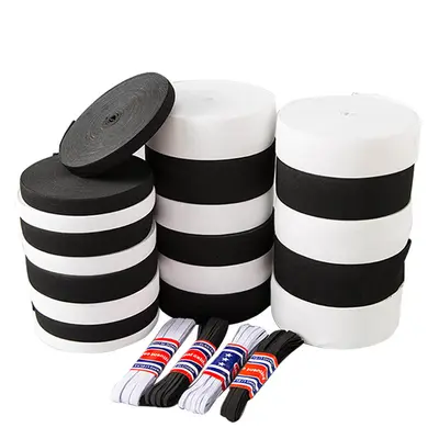 Wide Flat Woven Knitted Elastic Band with Flat Hook, Garment Accessory - 6