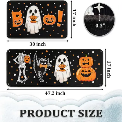 Halloween Theme Crystal Velvet Kitchen Floor Mat Set, 2 Pieces, Non-Slip - 7