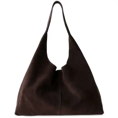 Genuine Leather Tote Bag with Suede Look, Large Capacity, Single Shoulder