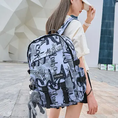 Trend Harajuku Style großer Rucksack mit Kapazität, Graffiti-Style cool und elegant für männliche und weibliche Schüler der Sekundarstufe und Mittelstufe.