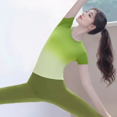 绝美渐变瑜伽服套装女2026新款高级感可外穿短袖舒适透气运动上衣 - 4