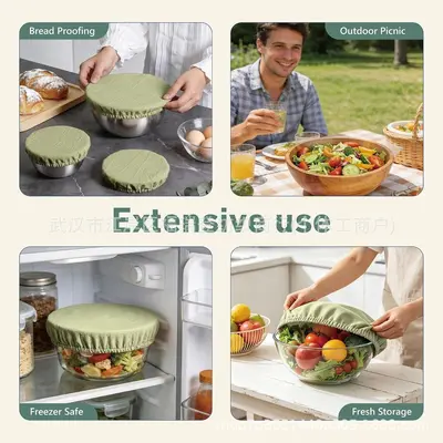 Grenzüberschreitender Lagersbestand Baumwoll-Leinen-Stretch-Schüsselabdeckungen, waschbar, wiederverwendbar, Frischhaltung für Lebensmittel, 5er-Set bowl covers