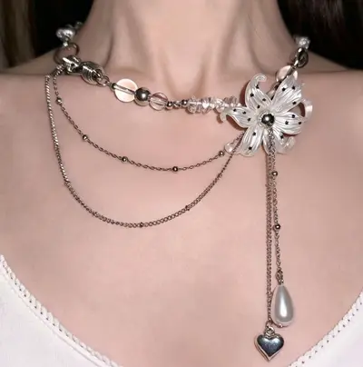 Vintage Schlüsselbein-Kette Luxus Perlen-Halskette Damen - 12
