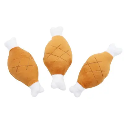 Plush Fried Chicken Leg Dog Toy, Chew-Resistant with Squeaker - 7