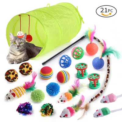 宠物玩具21套装 猫隧道逗猫棒老鼠铃铛球毛球 宠物猫通道用品 - 2