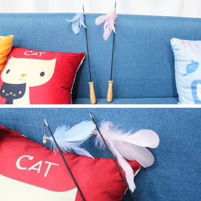 Retractable Cat Toy with Carbon Fiber Rod and Solid Wood Handle - 4