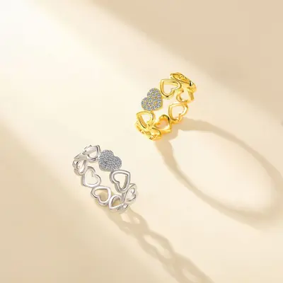 S925 Silver Heart Ring, Full Pavé VVS Moissanite, D Colour