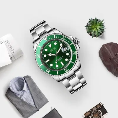 Men's Quartz Watch with Magnifier and Calendar, Large Dial