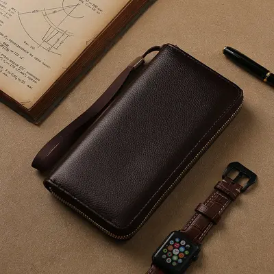 Men's Long Zipper Wallet with Multiple Card Slots, Solid Color - 8