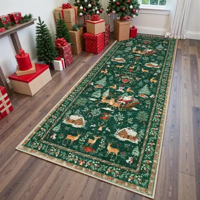 Weihnachts-Langflor-Läufer aus Kristallsamt, schmutzabweisend und strapazierfähig