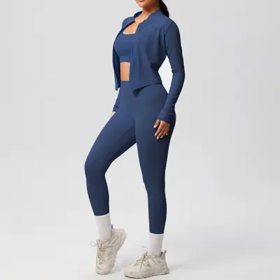 Women's 3-Piece Yoga Sportswear Set, Skin-Friendly Double-Sided Brushed Fabric - 9