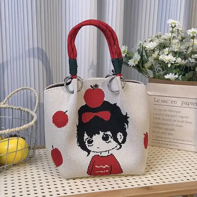 Large Capacity Ring Handle Knitted Tote Bag Korean Style Wedding Gift Bag Women's Hand Carry Bag Wholesale - 10