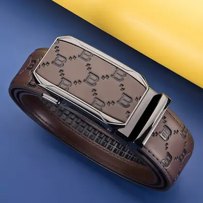 Automatic buckle, genuine leather, business style, original black dress belt, wide belt, Chinese design, waist tightener, cowhide men's belt.