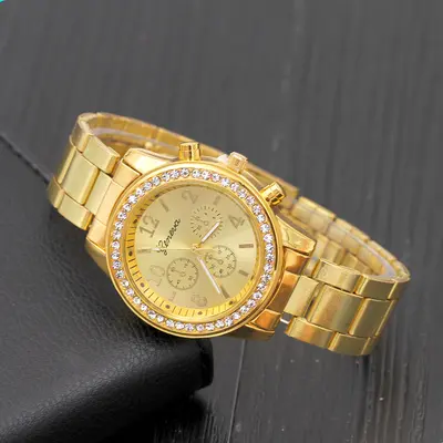 Women's Quartz Watch with Diamond Alloy Steel Strap, Geneva Style