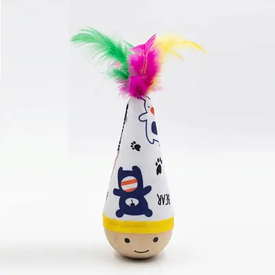 Wobbling Feather Cat Teaser Wand with Roly-Poly Base for Energy Burning - 6