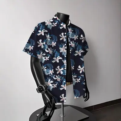 Hong Kong style vintage Hawaiian American short sleeve floral shirt men's summer casual trendy beach couple shirt - 7