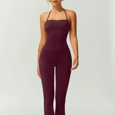 Hızlı Kuruyan Tek Parça Yoga Tulumu Askılı Sırt Dekolteli Yüksek Bel Pantolon - 11