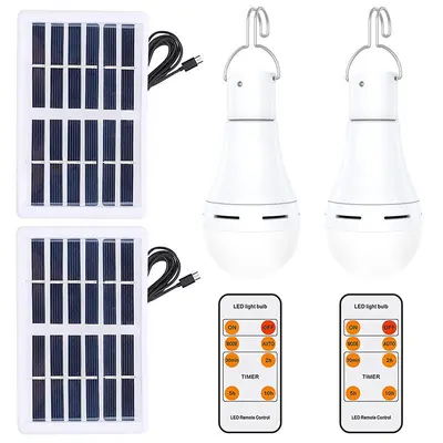 9W Solar Rechargeable LED Bulb with 3-Level Dimming and USB Charging - 9
