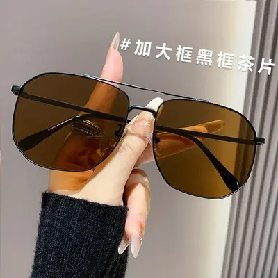 Square Double-Bridge Metal Polarized Sunglasses, Retro Style - 10