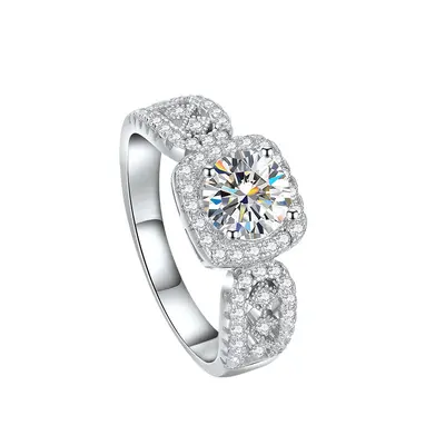 S925 Sterling Silver Lace Princess Cut Moissanite Ring for Women, Wide Band