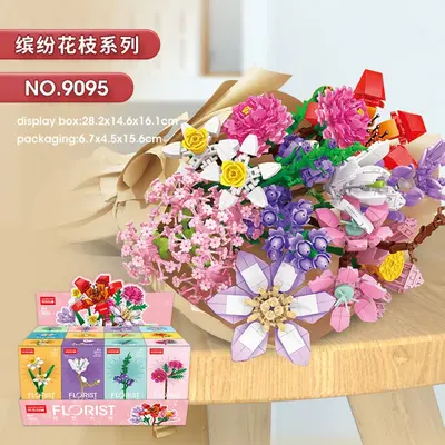 Building block flower educational puzzle children assembly toy bouquet decoration model girl puzzle rose gift - 3