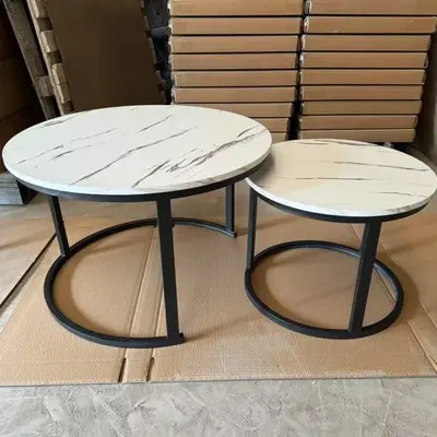 2-in-1 Round Wooden Coffee Table, Walnut Color - 8