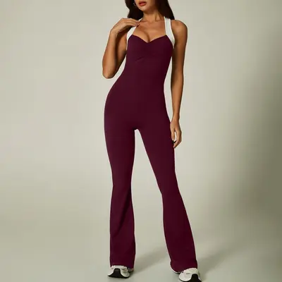 Criss-Cross Open Back Sleeveless V-Neck Yoga Jumpsuit, Ballet Style