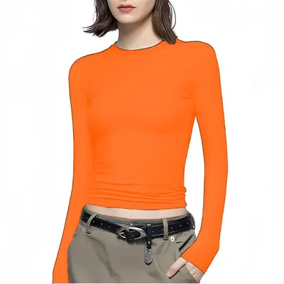 Damen-Langarm-T-Shirt mit Rundhals, Herbst, schmale Passform - 12