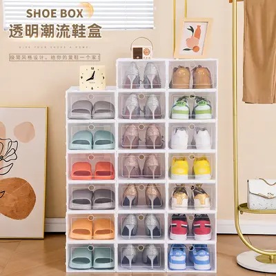 Transparente Schuhbox aus Kunststoff mit Deckel, Schuhaufbewahrung für zu Hause, staubdicht und feuchtigkeitsresistent, Schuhregal, Großhandelsakrylbox