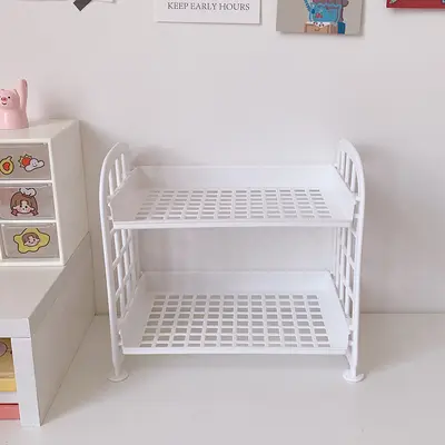 New ins cosmetic jewelry double-layer foldable storage shelf simple home desktop bathroom storage rack storage shelf - 11