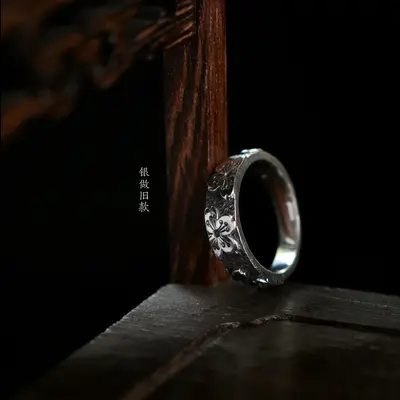 S925-Silber-Damenring mit Blumenmuster, handgefertigt verstellbar - 4