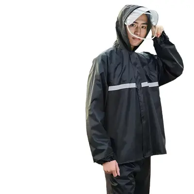 Cross-border Custom Raincoat and Rain Pants Set Wholesale Reflective Safety One-Piece and Two-Piece Adult Style with Print Hiking Outdoor