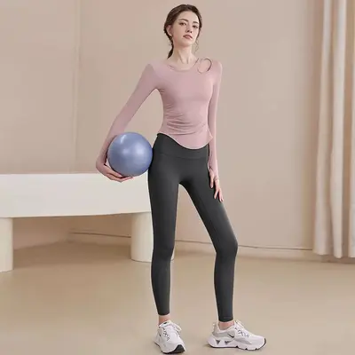 瑜伽服女2026秋冬新款长袖修身运动上衣跑步训练普拉提健身服套装 - 13