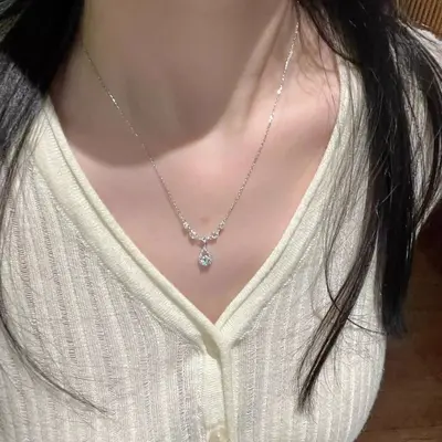 Titanium steel women's necklace, silver-plated, zirconia, collarbone chain