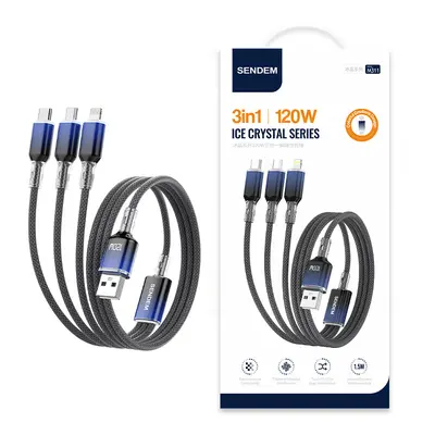 120W Üçlü Dokuma Hızlı Şarj Kablosu Bir Üçe Veri Kablosu Süper Hızlı Şarj Telefon Şarj Kablosu 6A Flaş Şarj Kablosu - 8