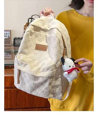 Large Capacity Plaid Schoolbag Backpack for High School and College Students - 9