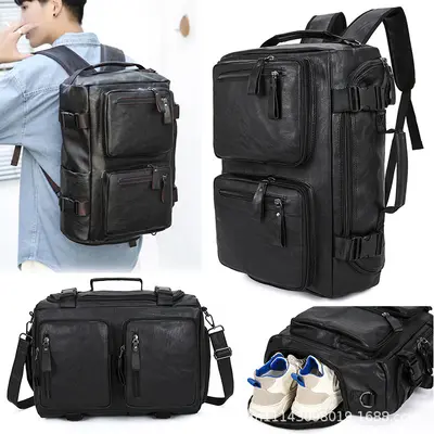 Modischer Rucksack im Ledersteil-Look mit Laptopfach, multifunktional - 1