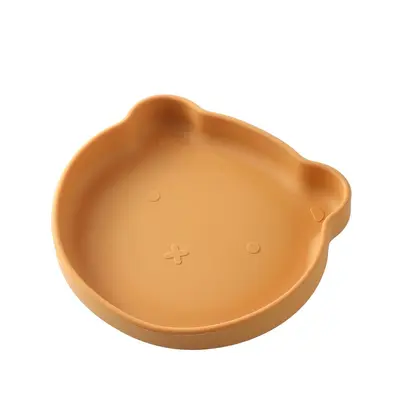 Baby Silicone Dinner Plate Food Bowl Cartoon One-Piece Bear Silicone Bowl Kids Spoon Baby Feeding Tableware Wholesale
