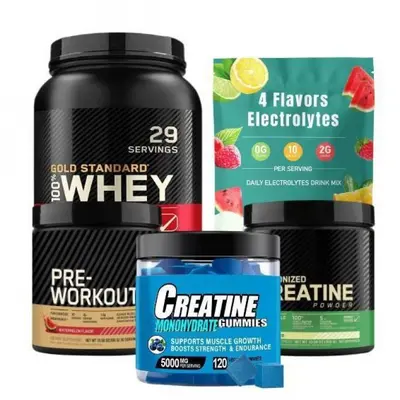 Whey Protein Powder with Creatine Monohydrate and Pre-Workout Supplement