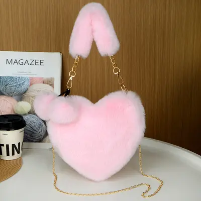 Heart-Shaped Women's Crossbody Bag, Rabbit Plush, Large Capacity - 10