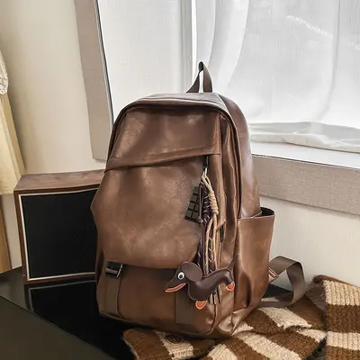 Soft Leather Retro Backpack with Water-Resistant Laptop Compartment - 9
