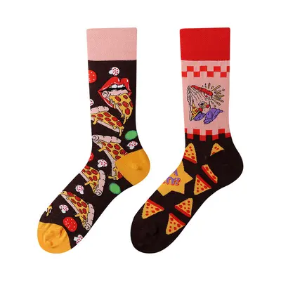 Men's and Women's Asymmetrical Cartoon Cotton Socks, Mid-Calf
