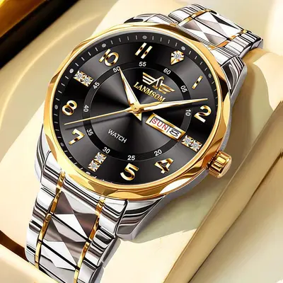 LANMSOM Men's Quartz Watch Steel Strap Waterproof