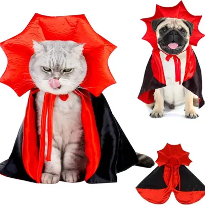 Halloween Pet Vampire Cape Cross-Border Bestseller Stand-Up Collar Cat and Dog Cloak Magic Witch Costume Party Dress-Up