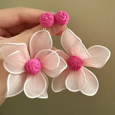 Rosa Blüten-Ohrringe mit Strandurlaubs-Flair - 3