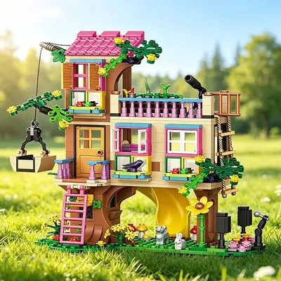 Girls' Treehouse Adventure Building Block Set, Seaside Princess Villa