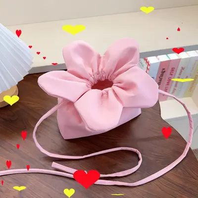 Girly Kalp Çiçek Çanta Ins Tarzı Tek Omuz Crossbody Kova Çanta Çift Taraflı Büyük Kapasiteli İşe Gidip Geliş Cep Telefonu İpli Çanta - 9