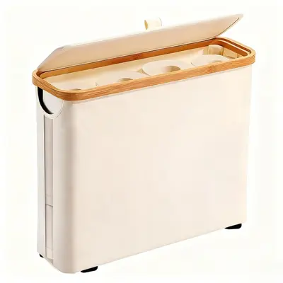 Foldable Oxford Fabric Laundry Basket with Bamboo Frame and Lid - 7